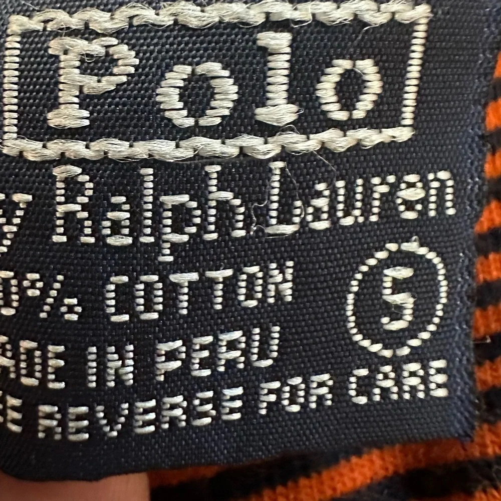 Rare Vintage Polo Ralph Lauren Little Boys Orange and Navy Striped Tee Size 5